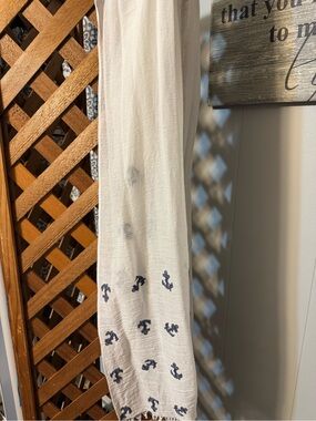 Simonetta White Curtain Panel with Navy Anchor Motif